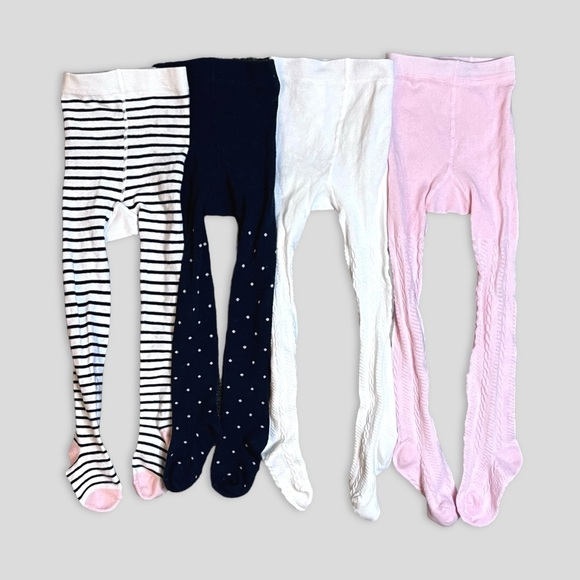 H&M Baby Girl Tights Bundle – Stripes, Polka Dots, White & Pink – Size 1.5–2Y - Picture 1 of 2